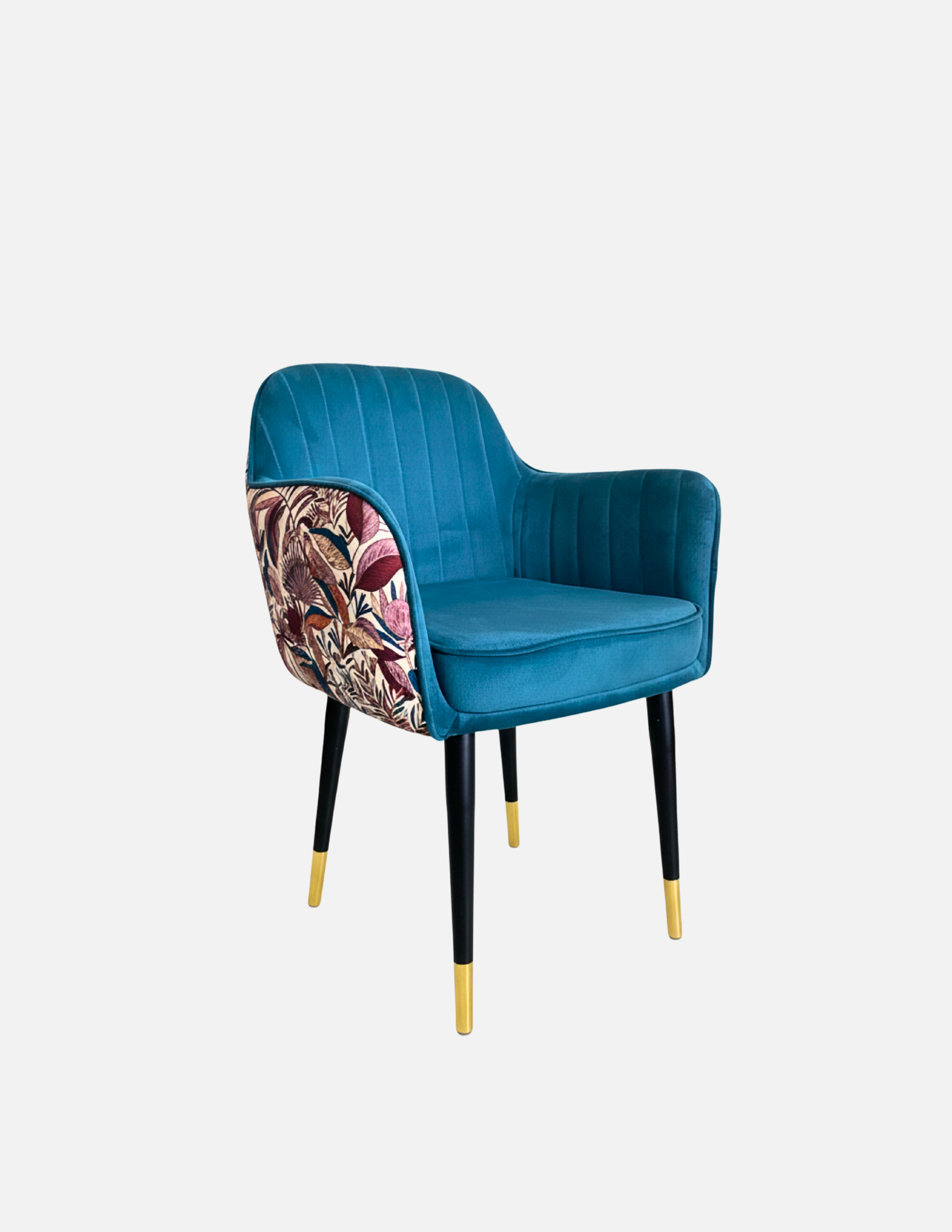 Luxury Velvet Accent Chair with Floral Back | Modern Upholstered Arm Chair